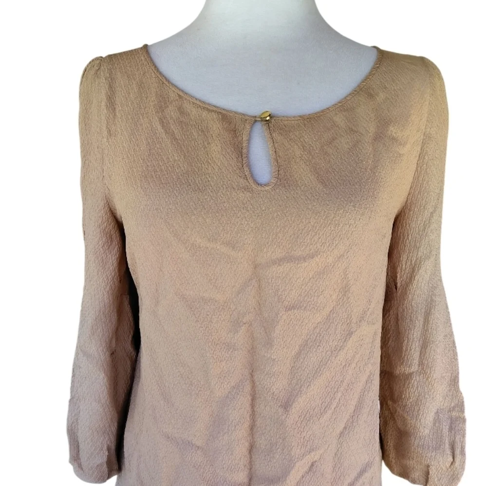 J. Crew Collection Textured 100% Silk Bishop Sleeve Blouse Taupe Color Size 2